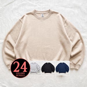 Flat Lay Gildan 18000 Sweatshirt Mockup Bundle: Transparent Oversized Sweater Mockups, Trendy Flatlay Crewneck Mock Up Set
