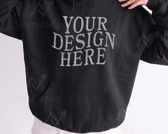 Gildan 18500 Black Mockup: Hoodie Women Mockups, Minimal Lifestyle Pullover Mock