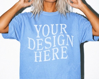 Comfort Colors 1717 Royal Caribe Female Model Mockup: CC1717 Minimalistic Mockups, C1717 Template