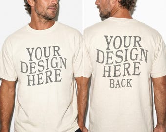 Maqueta Comfort Colors 1717 color marfil para hombre (vista frontal y trasera): C1717 Studio Mockups Men