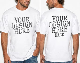 Maqueta Comfort Colors 1717 blanca para hombre (vista frontal y trasera): C1717 Studio Mockups Men