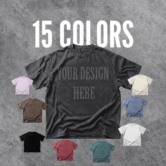 Realistic Comfort Colors C1717 Flat Lay Mockup Bundle: Oversized T-Shirt Mock Up PNG 2048x2048