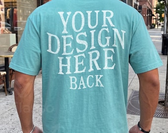 Comfort Colors 1717 Seafoam Mockup Male Back: Urban C1717 Lifestyle Mockups Men