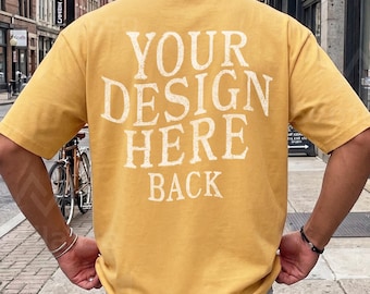 Comfort Colors 1717 Mustard Mockup Male Back: Urban C1717 Lifestyle Mockups Men