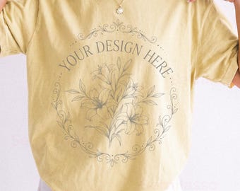 Comfort Colors 1717 Butter Mockup Women: C1717 Female Model Mockups, Professional Studio