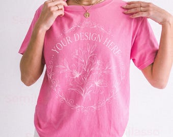 Gildan 5000 Azalea T-Shirt Mockup: T Shirt Women Mockups, Minimal Lifestyle Product Image