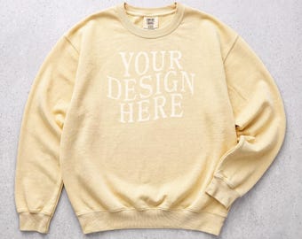 Comfort Colors 1466 Butter Mockup: C1466 Flat Lay Mockups, CC Sweatshirt Mock-Up, Crewneck Streetwear