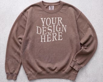 Comfort Colors 1466 Espresso Mockup: C1466 Flat Lay Mockups, CC Sweatshirt Mock-Up, Crewneck Streetwear
