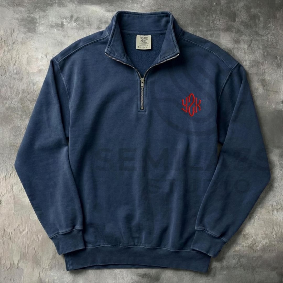 70s B15 ネイビー EMARジップ USA製 y2k Retro Y2K Quarter Zip, Vintage Navy Sweater, 2000s Unisex Top, 90s