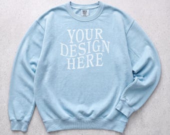 Comfort Colors 1466 Hydrangea Mockup: C1466 Flat Lay Mockups, CC Sweatshirt Mock-Up, Crewneck Streetwear