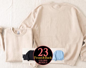 Paquete de maquetas frontal y trasera de la sudadera Gildan 18000: maquetas de sudaderas urbanas con un look moderno y holgado.