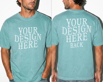Maqueta Comfort Colors 1717 Seafoam para hombre (vista frontal y trasera): C1717 Studio Mockups Men