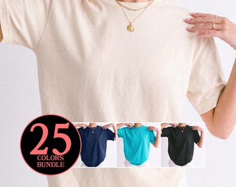 Gildan 64000 Mockup Bundle Women:  T-Shirt Front Female Model, Trendy Minimal Mockups