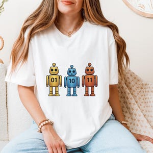 Funny coder shirt Binary Robots 01 10 11 Cute Geek Design T-Shirt, programmer gift, binary code lovers graphic tee