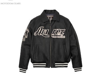 Men's Black Avirex Tuskegee Aces A-2 Real Bomber American Flight Jacket, Genuine Sheepskin, Gift For Him