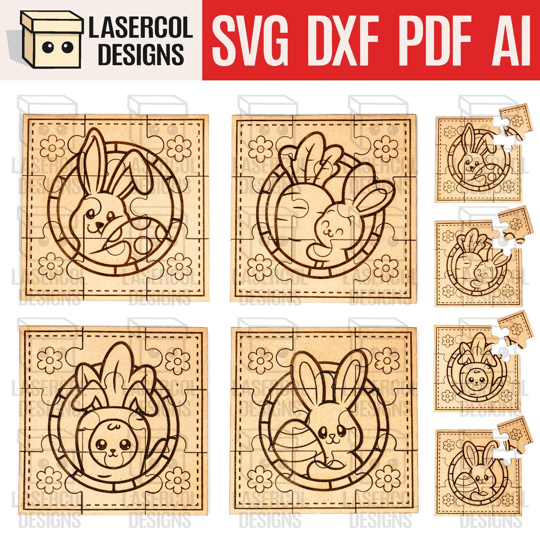 Easter Bunny Puzzles - Laser Cut Files - Glowforge - SVG+DXF - Board ...