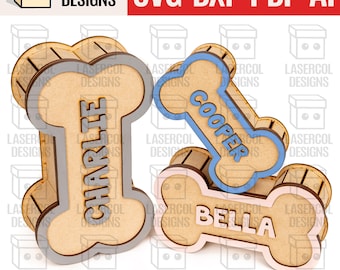 Dog Bone Boxes (3 Sizes) - Laser Cut Files - SVG+DXF+PDF - Glowforge Files - Instant Download
