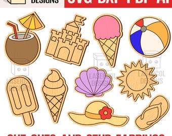 夏のカットアウトとスタッドピアス - レーザーカットファイル、Glowforge SVG