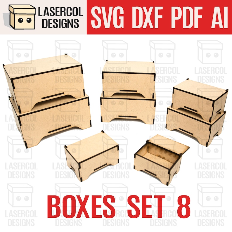 Boxes Set 8 (8 Sizes) - Laser Cut Files - Glowforge Files SVG+DXF+PDF ...