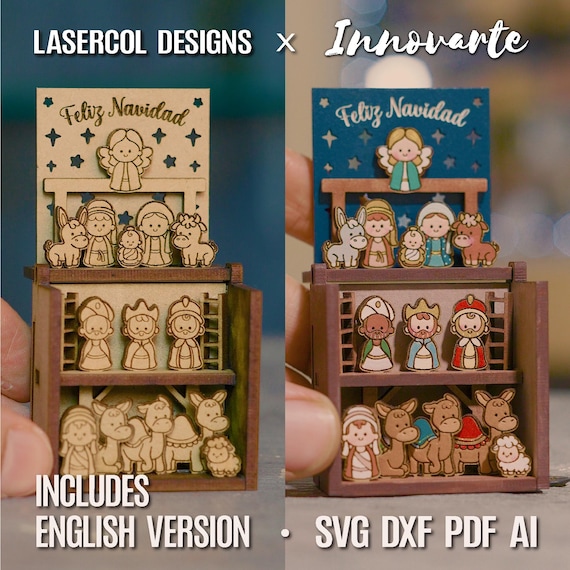 Nativity Scene Box Mini - Laser Cut Files - Christmas - SVG+DXF+PDF - Pesebre Cajita - Nacimiento