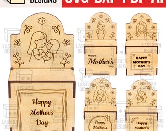 母の日ギフトボックス（3サイズ、5スタイル） - レーザーカットファイル - SVG+DXF+PDF