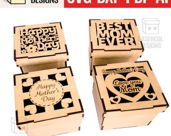 母の日ギフトボックス（4スタイル） - レーザーカットファイル - SVG+DXF+PDF