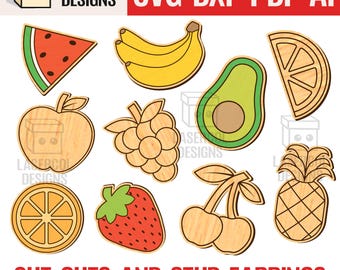 Fruits Cut Outs and Stud Earrings - Laser Cut Files SVG, Glowforge