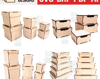 Boxes Bundle (Set 1-2-3-4) - Laser Cut Files - SVG+DXF+PDF - Glowforge Files - Instant Download