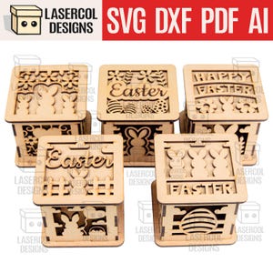 Easter Boxes Set (2 Sizes, 5 Styles) - Laser Cut Files - SVG+DXF+PDF - Glowforge - Easter Bunny
