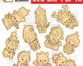 Christmas Ornaments - Laser Cut Files - SVG+DXF+PDF - Glowforge - Instant Download - Christmas Characters