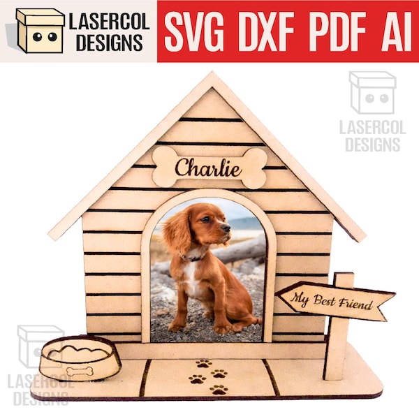 Dog House Photo Frame - Laser Cut Files - SVG+DXF+PDF - Glowforge Files - Instant Download