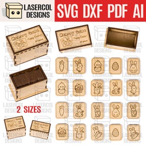 Puede incluir: Juego de memoria de madera con ilustraciones de Pascua. El juego incluye una caja con el texto "Memory Game Happy Easter 20 pieces" y fichas de madera a juego con conejos, pollitos, zanahorias y huevos de Pascua.