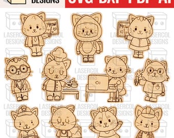 猫のペイントキット DIY カットアウト - レーザーカットファイル SVG - Glowforge - DXF+Pdf