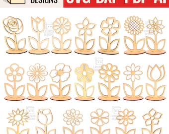 花束（セット1-2-3-4） - レーザーカットファイル - SVG+DXF+PDF - Glowforgeファイル - 即時ダウンロード