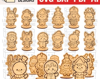 Christmas Characters with Base - Laser Cut Files Christmas - SVG+DXF+PDF - Glowforge - Ornaments