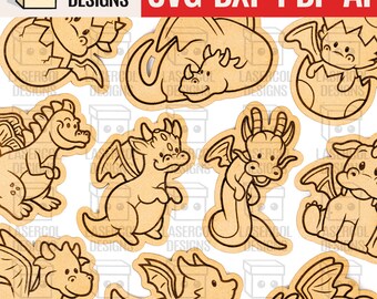 ドラゴンペイントキット DIY カットアウト - レーザーカットファイル - SVG+DXF+Pdf+Ai - 恐竜