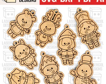 Christmas Ornaments Laser Cut Files - SVG+DXF+PDF - Glowforge - Instant Download - Christmas Characters