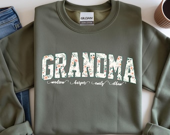 Personalized Grandma Sweatshirt: Custom Grandmother Hoodie With Grandchildren Names, New Nana Outfit,