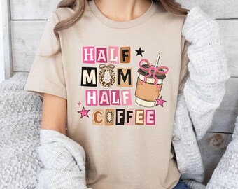 Half Mom Half Coffee Shirt Retro Checkered Mama Tee : Coffee Lover Mom Shirt