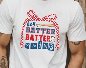 Retro Baseball Batter Swing Shirt: Coquette Bow Game Day Baseball Mom Tee