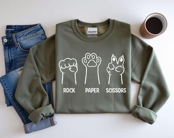 Funny Cat Paw Sweatshirt: Rock Paper Scissors Unisex Sweatshirt