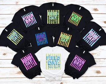 Modern Educator Field Day Shirt, Let Games Begin Sporty Tee, Vibrant Neon Striped School