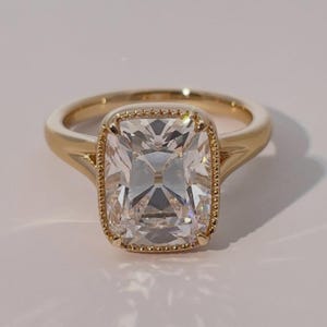 3CT Old Mine Cushion Cut Moissanite Engagement Ring, Vintage Bezel Set Wedding Ring, Antique Style 14K Gold Ring, Milgrain Cushion Solitaire