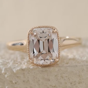 Elongated 2.50 CT Old Mine Cushion Cut Moissanite Engagement Ring, Bezel Set Solitaire Wedding Ring, Delicate Bridal Ring, Ring For Her