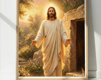 Jesus Resurrection Print, Easter Wall Art, He Is Risen, Christian Home Decor