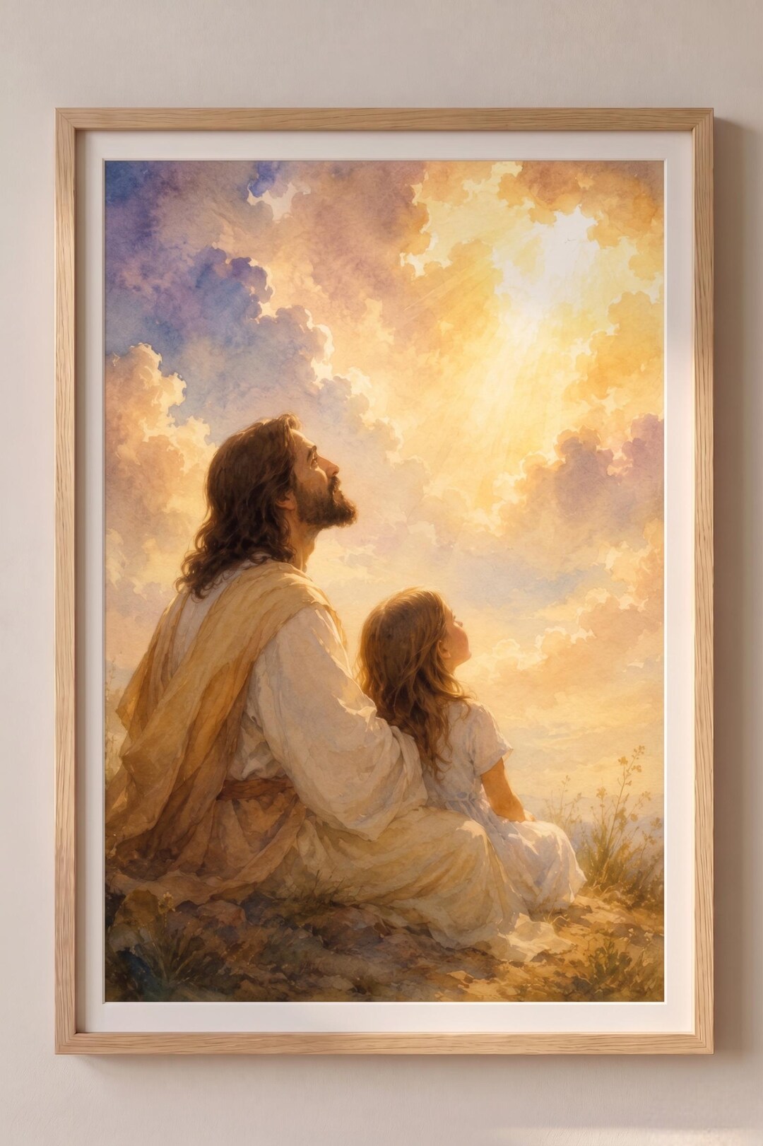Magic in the Sky Jesus Printable, Christian Wall Art, Jesus and Girl ...