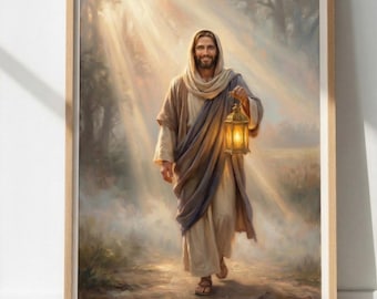 Light of the World Print, Smiling Jesus Canvas, Bright Christian Art, Hopeful Savior Decor