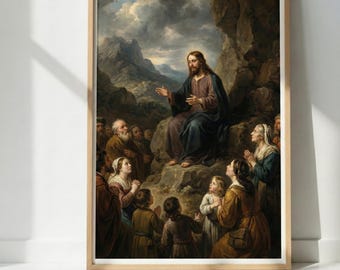 Bergspredikan, väggkonst, saligprisningarna, dekoration med Jesus undervisning