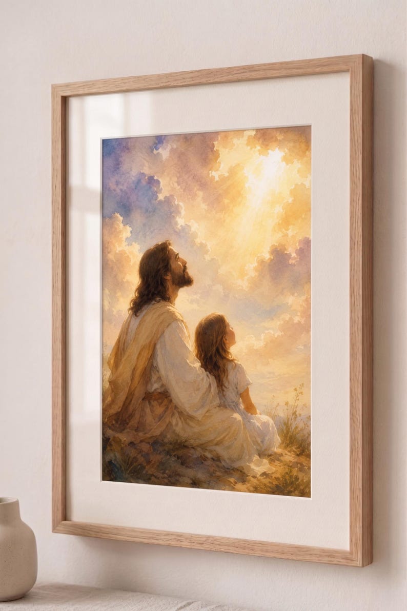 Magic in the Sky Jesus Printable, Christian Wall Art, Jesus and Girl ...