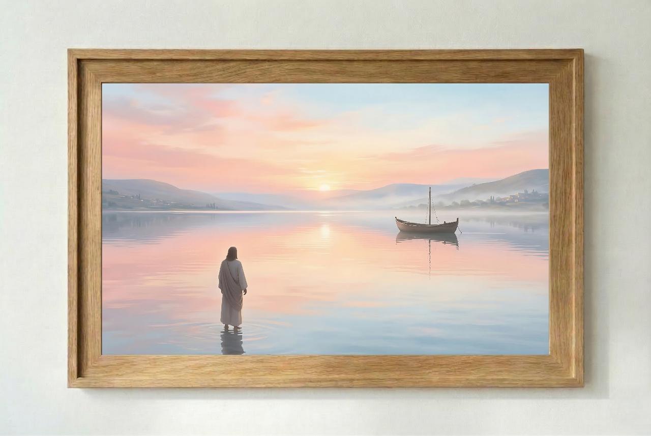 ガリラヤ湖の夜明け 水彩画 フレーム付き ガリラヤ湖の夜明け 水彩画 フレーム付き 【公式通販】